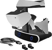 Charging Station for PS VR2, 3 in 1 Charging Station Stand for VR2 2 Headset & Sense Controller, Charging Dock Stand with LED Light, Playstation VR2 Accessories (with Glasses Holder)