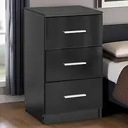 ADVWIN Black Bedside Table with 3 Drawers, Modern Wooden Nightstand for Bedroom and Living Room, Office Storage Cabinet(38x35x66CM)