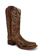 CORRAL ladies Circle G Corral Brown and Black Embroidered Square Toe L5557