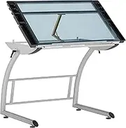Studio Designs 10089 Triflex Drawing Table, Sit to Stand Up Adjustable Desk, Silver/Blue Glass