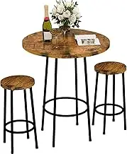 Recaceik 3 Piece Pub Dining Set, Modern Round bar Table and Stools for 2 Kitchen Counter Height Wood Top Bistro Easy Assemble for Breakfast Nook Living Room Small Space Restaurant, Rustic Brown 23