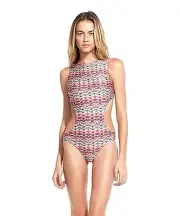 SOFIA BY ViX CHROMA AMELIE HIGH NECK OPEN BACK CHEEKY CUT ONE PIECE SWIMSUIT (L)