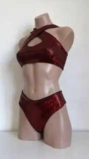 Schminke Pole dance set hologram criss cross top low waist bottoms high leg