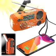 Portable Wind Up Solar Radio with 2000mAH Rechargeable Battery, Hand Crank Solar Outdoor Weather Radio with USB Charger, SOS Alarm, Headphone Jack, Flashlight & Reading Light