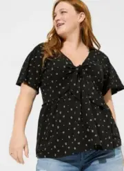 Torrid Womens Vintage Cotton Jersey V-Neck Relaxed Tie Front Top Blouse Plus 6X
