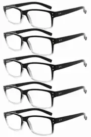 5 Pack Spring Hinges Vintage Look Reading Glasses Men Readers Black +1.5