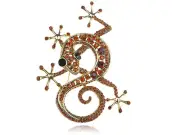Red Crystal Rhinestone Gold Tone Gecko Lizard Reptile Breastpin Brooch