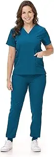 [Mizzuco] Scrubs Set for Women Nurse Uniform V-Neck Top and Drawstring Jogger Pants with Multi Pocket Nurse Workwear