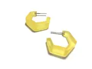 Lemon Yellow Frosted Tapered Hex Vintage Lucite Hoop Earrings