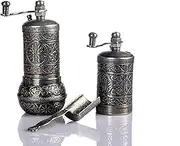 Salt and Pepper Grinder Set - Mill, Herb and Spice Grinder - Coffee Bean Grinder Manual (Dark Silver)