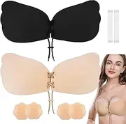 JMEDIC Adhesive Bra Strapless,2 Pairs Backless Push Up Bras for Women Boobs | Sticky Push Up Bras for Evening Gowns, Low-Cut and Backless Dresses