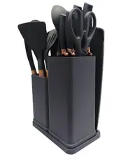 QuickBite 19pc Cooking Utensils & Knife Block Set with Mini Cutting Board