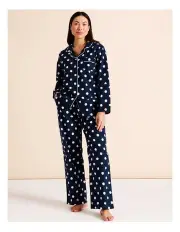 [Soho] Flannelette Pyjama Set in Navy Spot Print