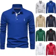 Mens Tops Pullover Polo Shirt Men Plain Long Sleeve Sports Solid T Shirts Lapel
