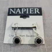 Vtg Napier Swarovski Petite Black Crystal Drop Earrings Nwt