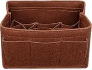 Closet Organizer Felt Insert Bag Multi Pockets Handbag Purse Organizer Cosmetic Makeup Travel Desktop Organizer Storage Organiser (Color : Coffee)