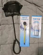 Top Fin Standard Thermometer, Test Water Bottle & Fish Net; New