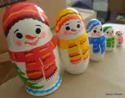 Christmas snowman WOOD Hand painted RUSSIAN NESTING DOLL 5 pcs 4.2"