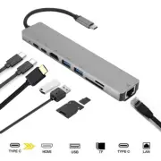 8 In To Type-C 3 USB 3.0 Hub Dock Station RJ45 Ethernet OTG Adapter Fit