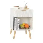 Nightstand, Modern Bedside Table with Drawer and Opening Storage, Fluted White
