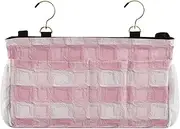 Amooorous Bedside Caddy Organizer Dorm Bed Bag for Magazine, Tablet, Phone, Personalized, Chocolate Oil on Canvas Peach and White Checkered Pattern
