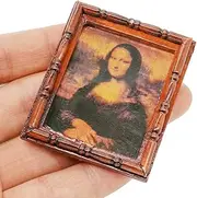 Odoria Dollhouse Wall Art Miniature: 1/12 Scale Framed Portrait Mona Lisa for Victorian Vintage Living Room - Mini Painting Golden Antique for Gallery - Tiny Picture Artwork Wood