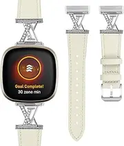 Dressy Leather Band Compatible with Fitbit Versa 4/3/Sense 2/Sense Band Women, Letter Buckle Bracelet Adjustable Stainless Clasp Soft Replacement for Versa 3 4 Sense 2 Smartwatch Strap