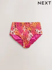 Pink/Orange Metallic Leopard Print High Waist Print Bikini Bottoms (F17688) | $34