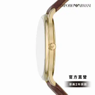 【EMPORIO ARMANI 官方直營】Minimalist 復刻簡約指針手錶 棕色真皮錶帶 42MM AR11610