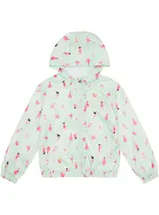 GUESS Girl's Summer Days Print Hooded Windbreaker Jacket in Green Size: 6, Polyester