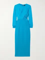 [SERGIO HUDSON] SERGIO HUDSON - Gathered Stretch-bamboo Viscose And Wool-jersey Midi Dress - Azure - US6 US 6 Blue