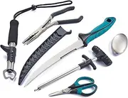 KNINE OUTDOORS 6PCS Fishing Tool Kit - Fishing Pliers, Fish Fillet Knife, Fishing Gripper, Line Snip, Fly Fishing Retractor with Retractable Lanyard, Fishing Gifts for Men
