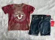 True Religion T Shirt Jean Shorts Set Boys Sz 5 Geno Tie Dye 2 Piece