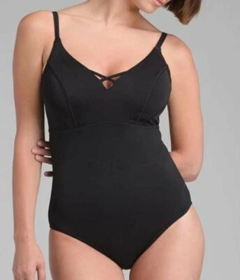 NEW prAna BLACK CARINA D-CUP ONE PIECE STRAPPY SWIMSUIT SIZE 32D XS