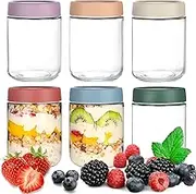 6-pack 16 oz Overnight Oats Containers with Lids, Glass jars with Airtight Lids, Wide mouth Mason Salad jars, Glass Food Storage Containers for Snacks Yogurt Spice Sugar