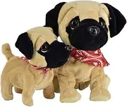 WEofferwhatYOUwant Pug Daddy and Pug Puppy, Interactive Electronic Plush Dogs with Touch Sensors and 8 Trick Positions - Animated Walking Pets for Ages 18 Months Plus