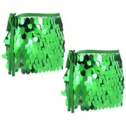 Sequin Short Skirt Women's for Dance Party Night Club(Green, Pack of 2)