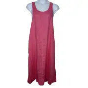 NWT COS Midi Dress Womens Size L Pink Linen Lagenlook Tie Back Pockets Beach