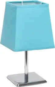 LT2062-BLU Mini Chrome Squared Empire Fabric Shade Table Lamp, Blue