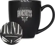 Rico Industries NBA Basketball Charlotte Hornets Primary 15oz Laser Engraved Matte Black Ceramic Bistro Mug - for Hot or Cold Drinks