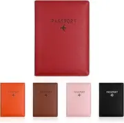 [Huakaile] Passport Wallets and Vaccine Card Holder Combo, Leather Passport Holder Cover Case Travel Wallet, Ultra Slim Leather Passport Case for Men & Women (Red)