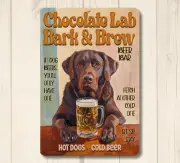 Chocolate Lab Beer Bar Sign Bark & Brew pub labrador retriever dog funny metal