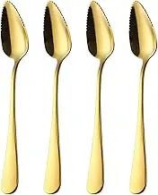 YOCDNOV Set of 4 Stainless Steel Grapefruit Spoons, Rapefruit Spoons, Kiwi Spoons, Spoons with Prongs, Kiwi Spoon, Grapefruit Spoon, Stainless Steel, Fruit Spoon with Serrated Edge, for Fruit and