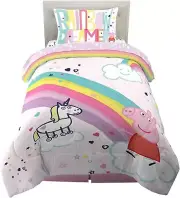 Kids Peppa Pig Bedding Twin Size Soft Reversible Comforter Sheets 4-Piece Set