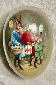Vintage German Paper Mache Easter Egg Rabbits Egg Colorful Balloons 5" X 3”