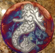 Mermaid Coaster Raku Pottery, handmade, handsigned - NEW
