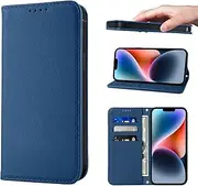 LANJLM Wallet Case for iPhone 14 Plus Phone Cases Premium Leather PU Flip Cover Magnetic Shockproof Closure Book Design with Kickstand Feature & Card Slots iPhone 14 Max(6.7") Case - Blue