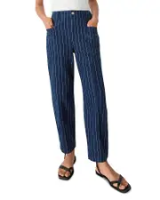 Whistles Pinstripe Barrel Leg High Rise Jeans in Navy/multi