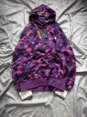 NWT Bape A Bathing Ape X Fred Perry Purple Color Camo Pullover Hoodie Size XL