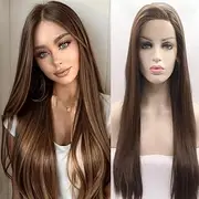 [xiweiya] Long Silky Straight Hair For Women Natural Brown Side Part Synthetic Lace Front Wigs Heat Resistant Mermaid Hair Replacement Wigs Glueless Soft Lace Wigs Full Hair Wigs